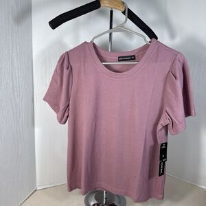 Zoe & Phoebe Waffle Crop Short Puff Sleeve Top Rose Size Medium